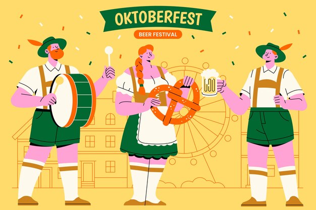 Ilustração plana para a celebração do festival de cerveja Oktoberfest