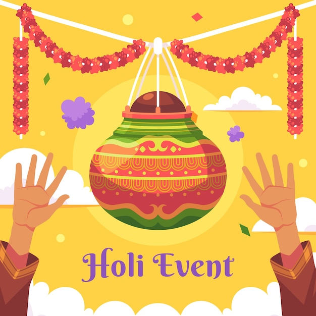 Ilustração plana para a celebração do festival holi.