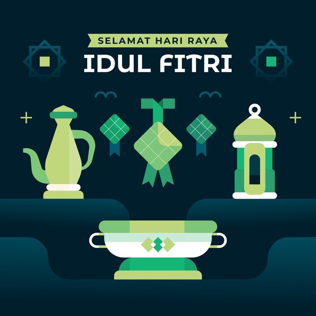 Ilustração plana para a celebração do festival islâmico eid al-fitr