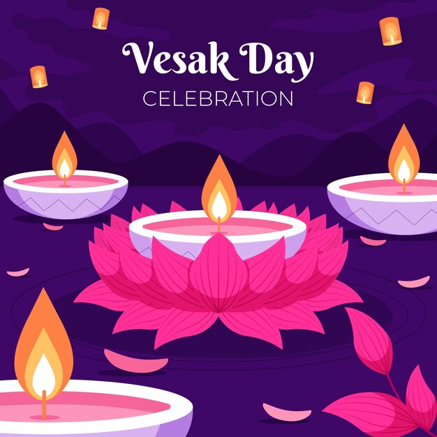 Ilustração plana para a celebração do festival vesak