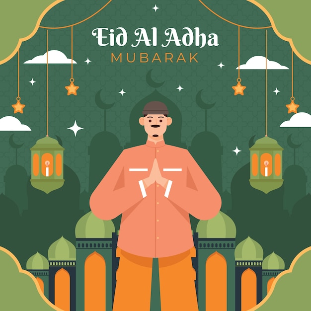 Vetor grátis ilustração plana para a celebração islâmica do eid al-adha