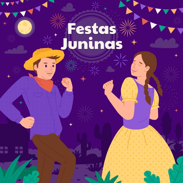 Vetor grátis ilustração plana para celebração de festas juninas brasileiras