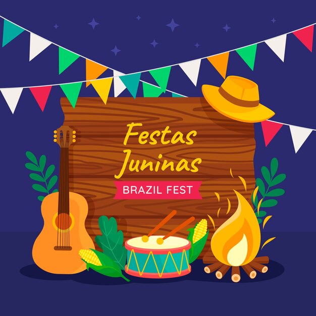 Ilustração plana para celebração de festas juninas brasileiras