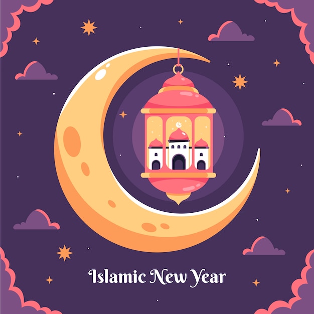 Vetor grátis ilustração plana para celebração do ano novo islâmico