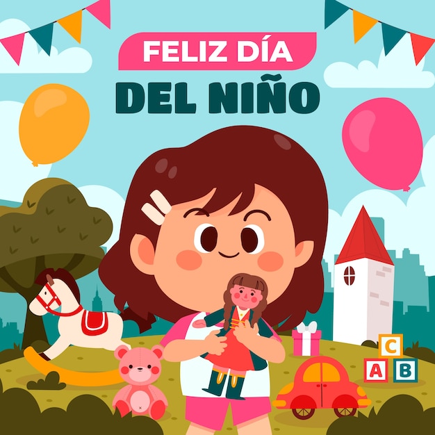 Vetor grátis ilustração plana para celebração do dia das crianças em espanhol