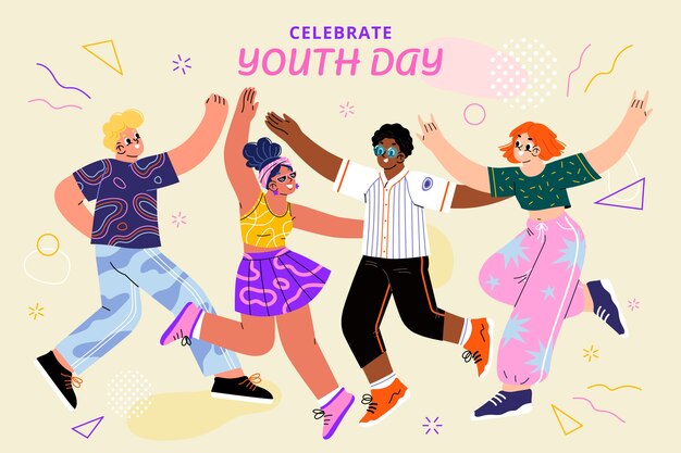 Ilustração plana para celebração do dia internacional da juventude