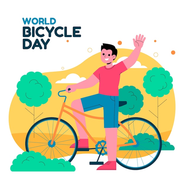 Ilustração plana para celebração do dia mundial da bicicleta