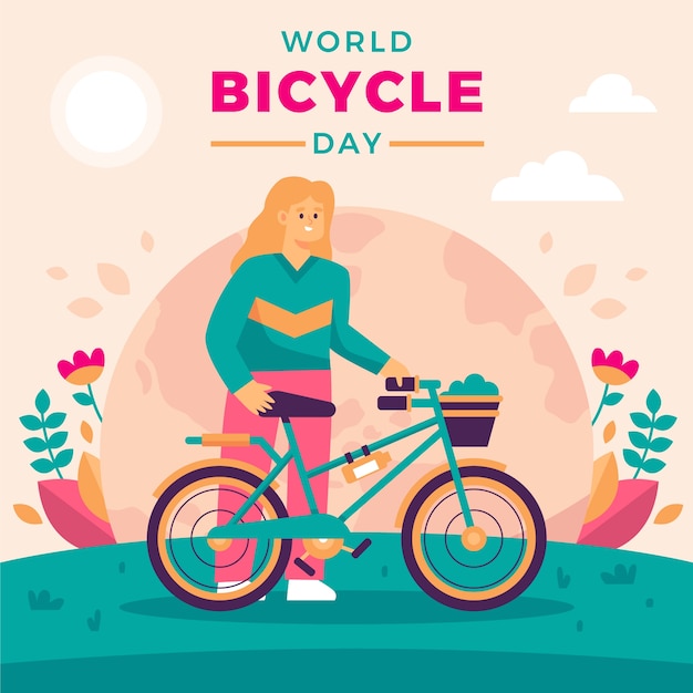 Vetor grátis ilustração plana para celebração do dia mundial da bicicleta