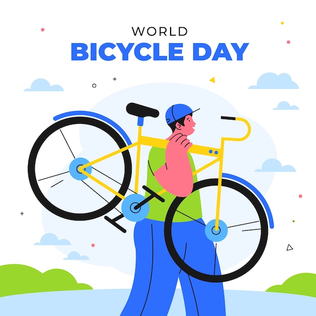 Vetor grátis ilustração plana para celebração do dia mundial da bicicleta