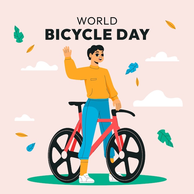 Ilustração plana para celebração do dia mundial da bicicleta