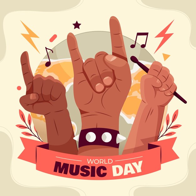 Ilustração plana para celebração do dia mundial da música