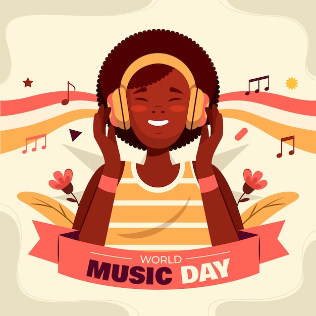 Ilustração plana para celebração do dia mundial da música