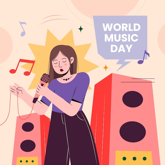 Ilustração plana para celebração do dia mundial da música