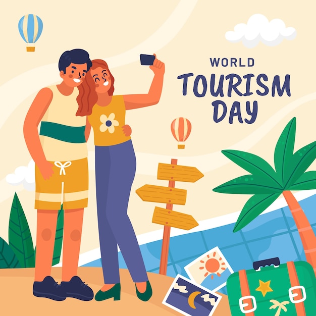 Ilustração plana para celebração do dia mundial do turismo