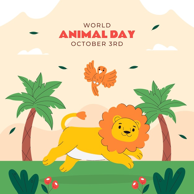 Vetor grátis ilustração plana para celebração do dia mundial dos animais