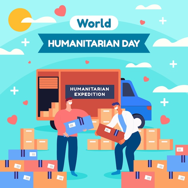 Ilustração plana para celebração do dia mundial humanitário