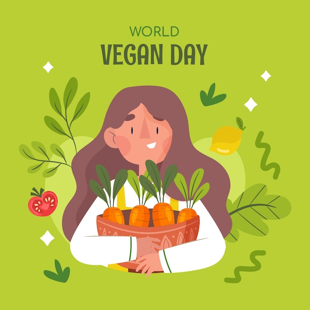 Vetor grátis ilustração plana para celebração do dia vegano mundial