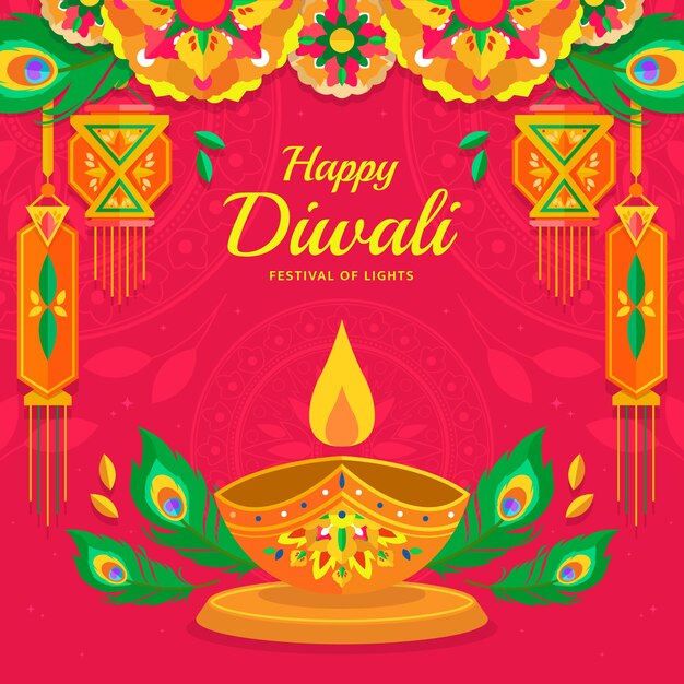 Ilustração plana para celebração do festival diwali