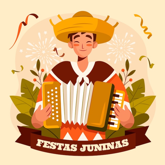 Vetor grátis ilustração plana para celebrações de festas juninas brasileiras