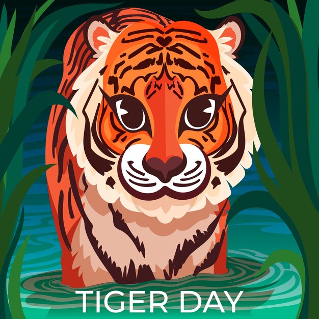 Ilustração plana para conscientização do dia internacional do tigre