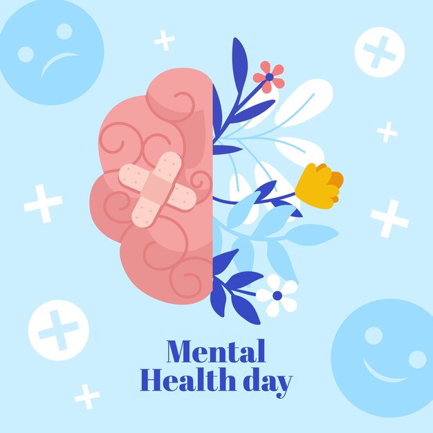Ilustração plana para conscientização do dia mundial da saúde mental