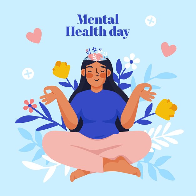 Ilustração plana para conscientização do dia mundial da saúde mental