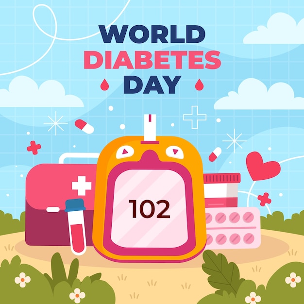 Vetor grátis ilustração plana para conscientização do dia mundial do diabetes