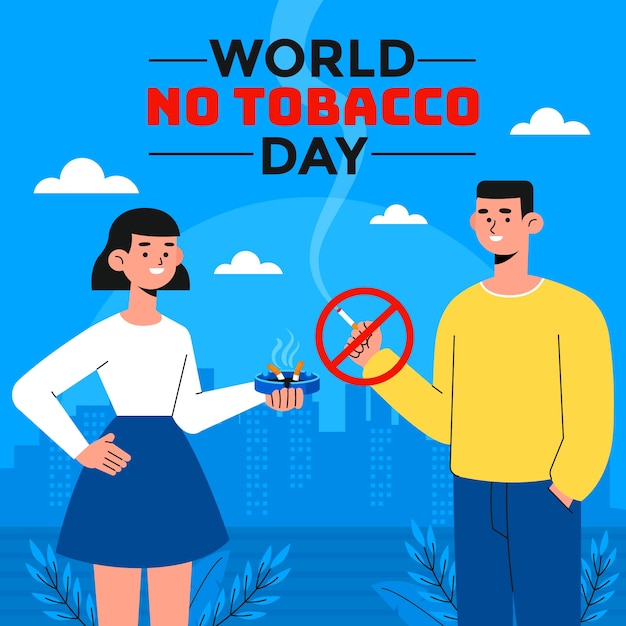 Vetor grátis ilustração plana para conscientização do dia sem tabaco