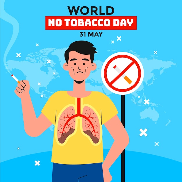 Vetor grátis ilustração plana para conscientização do dia sem tabaco