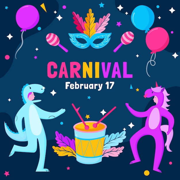 Ilustração plana para festa de carnaval