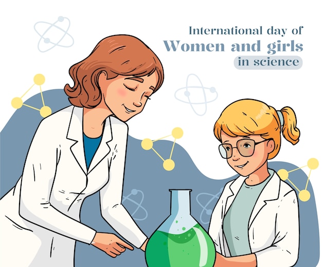 Vetor grátis ilustração plana para o dia internacional das mulheres e meninas na ciência