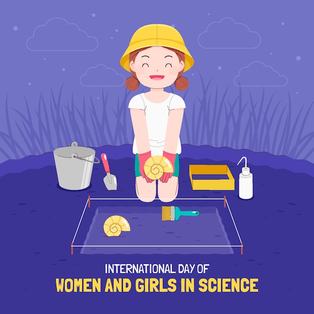 Ilustração plana para o dia internacional das mulheres e meninas na ciência