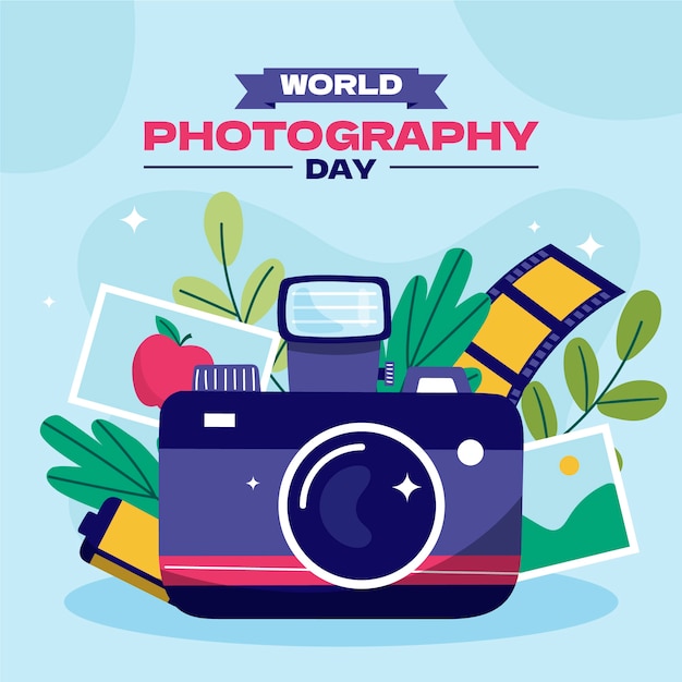 Vetor grátis ilustração plana para o dia mundial da fotografia