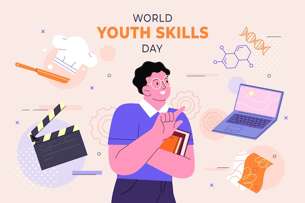 Vetor grátis ilustração plana para o dia mundial de habilidades da juventude