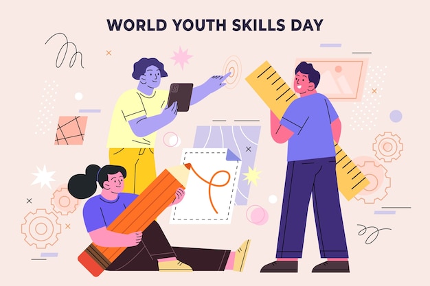Vetor grátis ilustração plana para o dia mundial de habilidades da juventude