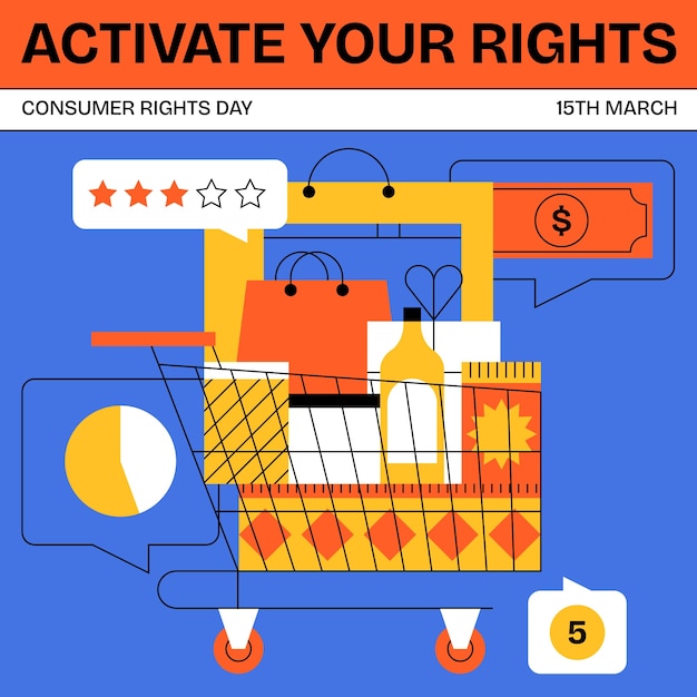 Vetor grátis ilustração plana para o dia mundial dos direitos do consumidor.