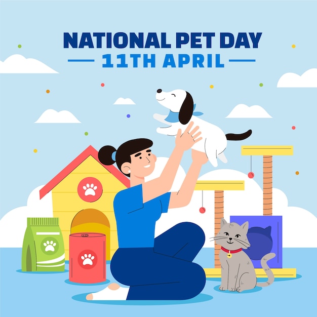 Vetor grátis ilustração plana para o dia nacional dos animais de estimação
