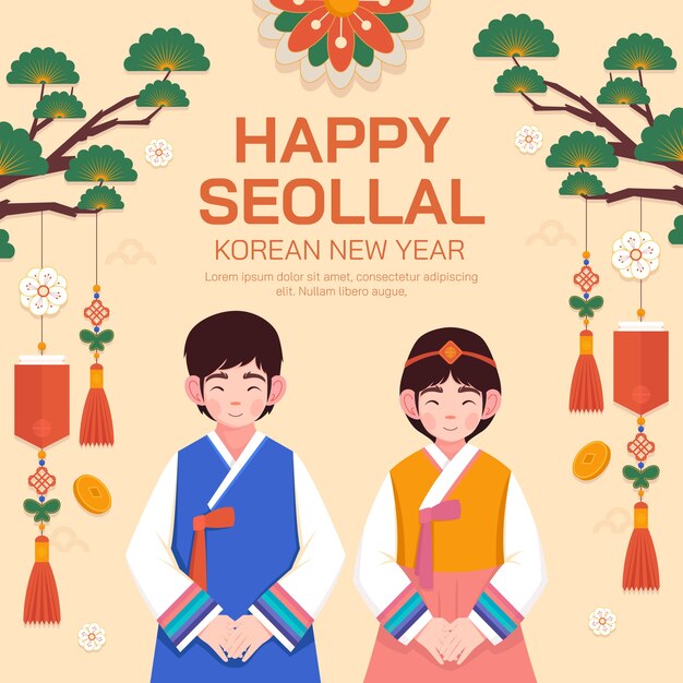 Ilustração plana para o festival de seollal