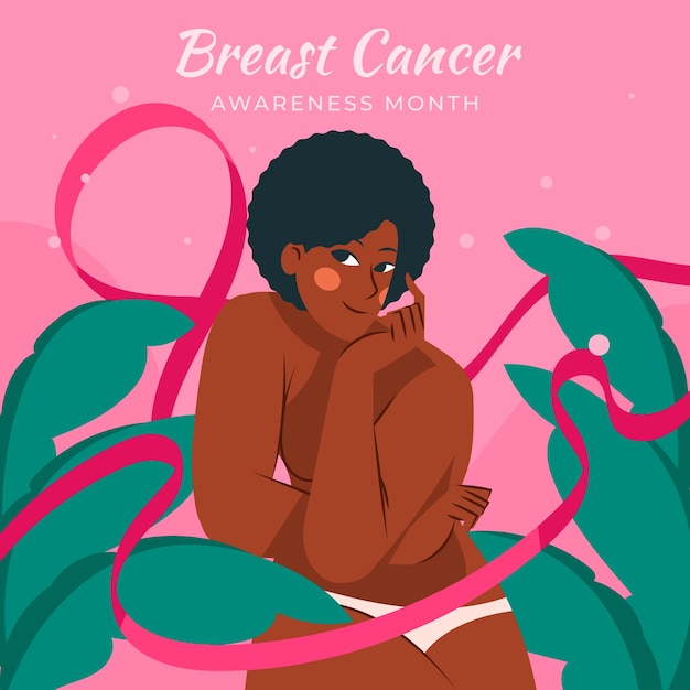 Ilustração plana para o mês de conscientização sobre o câncer de mama