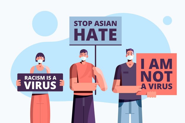 Ilustração plana pare o ódio asiático