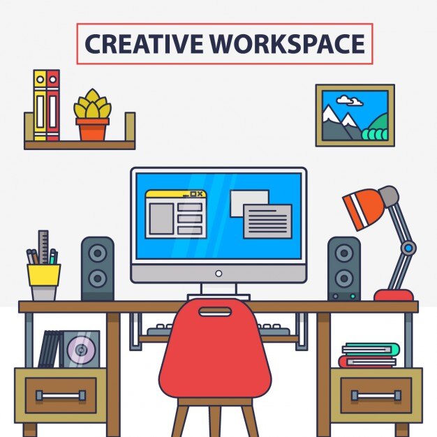 ilustração plana vetor de interior do escritório criativo moderno