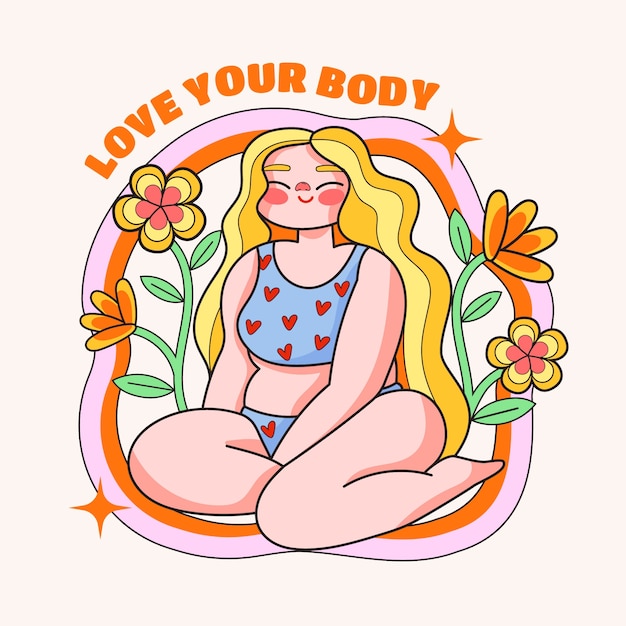 Ilustração positiva do corpo desenhado à mão