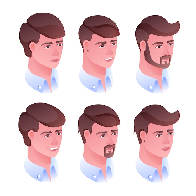 Vetor grátis ilustração principal do penteado do homem para o salão de beleza do barbeiro ou do cabeleireiro.