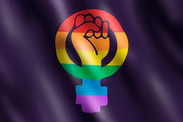 Ilustração realista da bandeira feminista lgbt