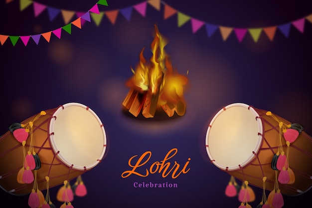 Vetor grátis ilustração realista de celebração do festival lohri