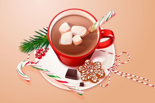 Vetor grátis ilustração realista de chocolate quente de natal