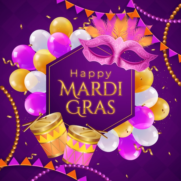 Vetor grátis ilustração realista de mardi gras