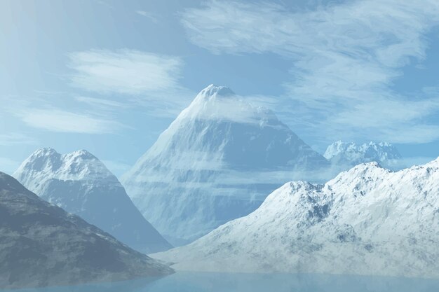 Ilustração realista de paisagem montanhosa