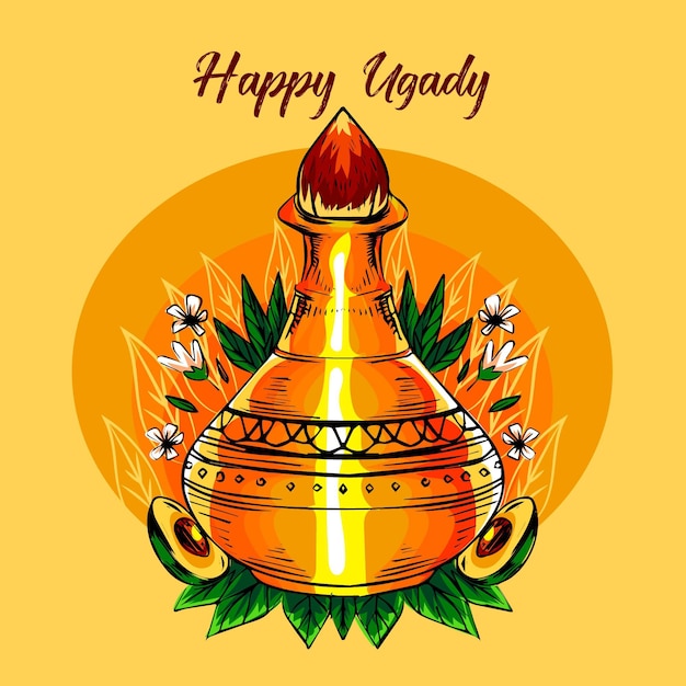 Ilustração realista de ugadi desenhada à mão