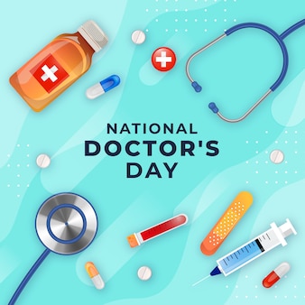 Ilustração realista do dia do médico nacional com equipamento médico